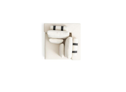 White upholstered sofa, modern couch, three-seater, textile furniture, wooden frame